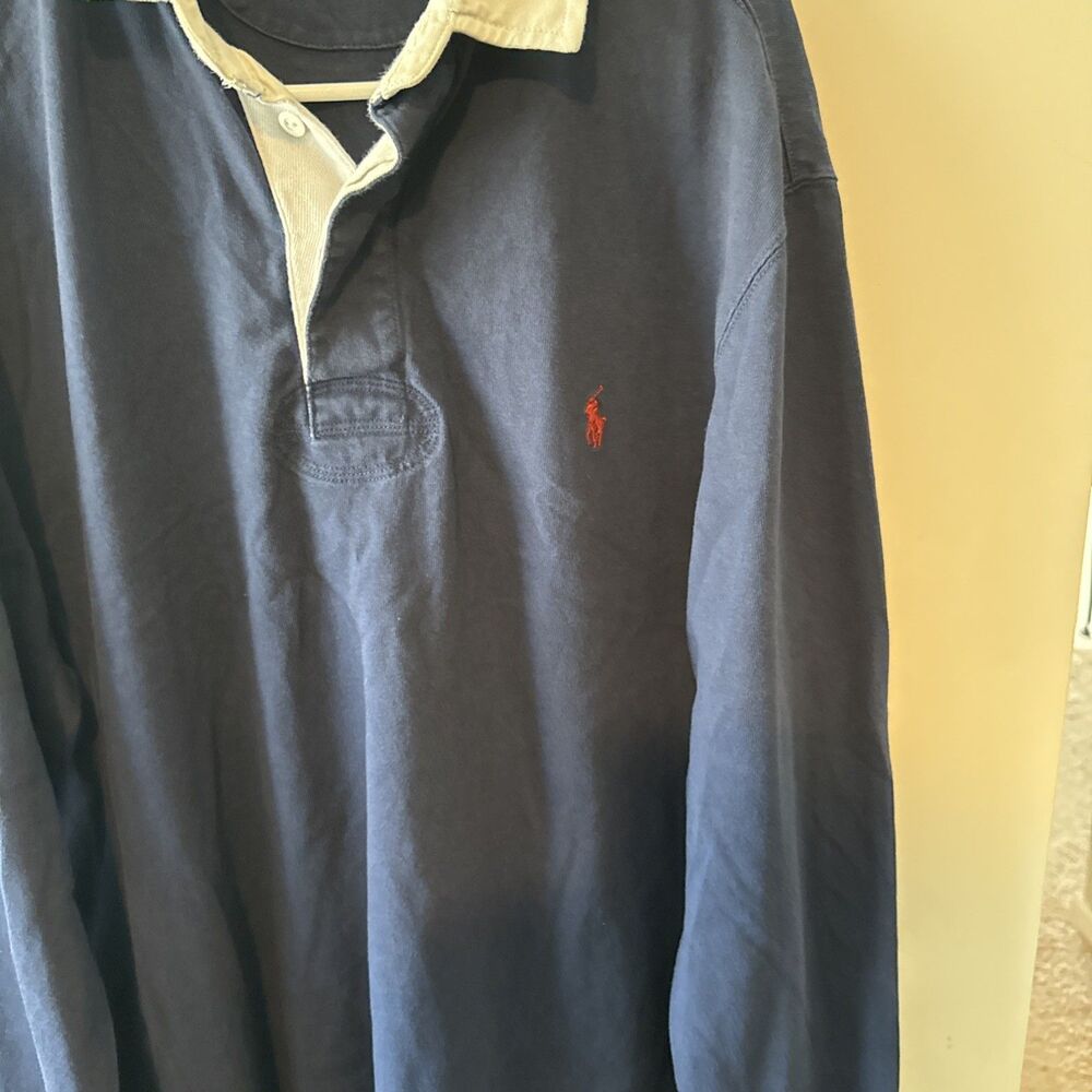 Polo Ralph Lauren Mens The Iconic Rugby Shirt Navy Blue LT - Picture 2 of 7